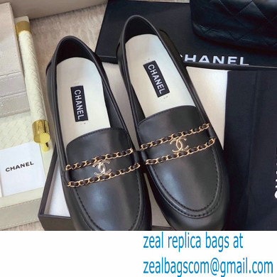 Chanel Calfskin Sheepskin lining loafers shoes in Black Cs009