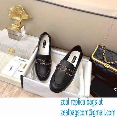 Chanel Calfskin Sheepskin lining loafers shoes in Black Cs009