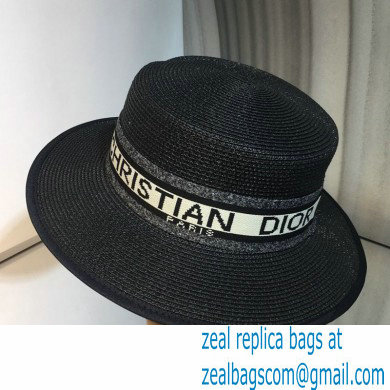 Christian Dior Ribbon Flat top straw hat in Black Dh004 2021