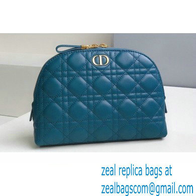 Dior Caro Beauty Pouch Bag in Cannage Lambskin Deep Ocean Blue 2021