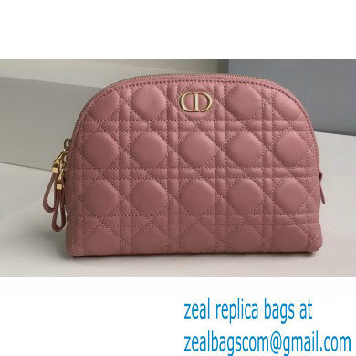 Dior Caro Beauty Pouch Bag in Cannage Lambskin Light Pink 2021