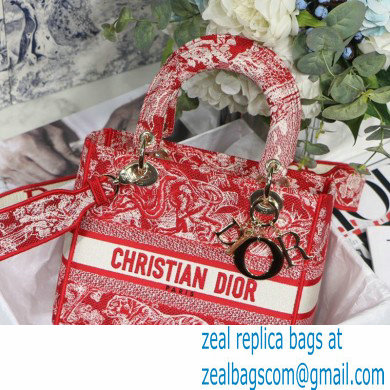 Dior Medium LADY D-LITE Bag in Raspberry Embroidery Reverse Jouy PrintM929 2021 - Click Image to Close