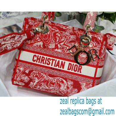 Dior Medium LADY D-LITE Bag in Raspberry Embroidery Reverse Jouy PrintM929 2021 - Click Image to Close