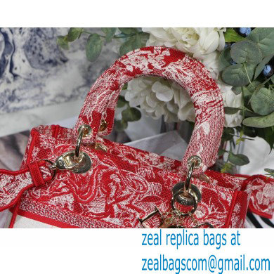Dior Medium LADY D-LITE Bag in Raspberry Embroidery Reverse Jouy PrintM929 2021