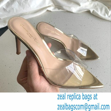 Gianvito Rossi Heel 10cm PVC Elle Mules Transparent Gold - Click Image to Close