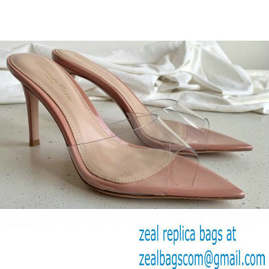 Gianvito Rossi Heel 10cm PVC Elle Mules Transparent Nude Pink - Click Image to Close