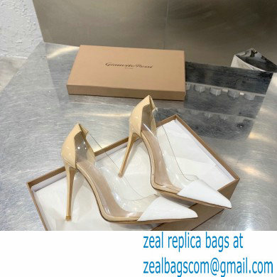 Gianvito Rossi Heel 10cm Plexi Pumps Patent White/Beige - Click Image to Close