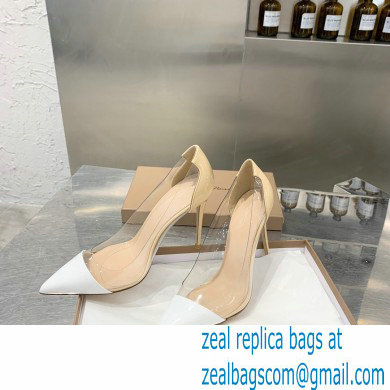 Gianvito Rossi Heel 10cm Plexi Pumps Patent White/Beige - Click Image to Close