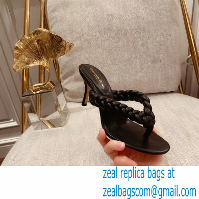Gianvito Rossi Heel 7.5cm Woven Tropea Thong Sandals Mules Black - Click Image to Close