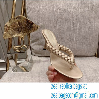 Gianvito Rossi Heel 7.5cm Woven Tropea Thong Sandals Mules Gold - Click Image to Close