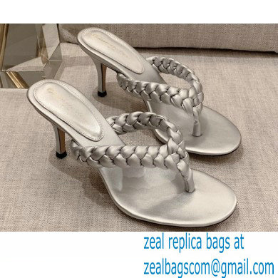 Gianvito Rossi Heel 7.5cm Woven Tropea Thong Sandals Mules Silver - Click Image to Close