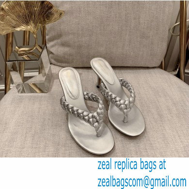 Gianvito Rossi Heel 7.5cm Woven Tropea Thong Sandals Mules Silver