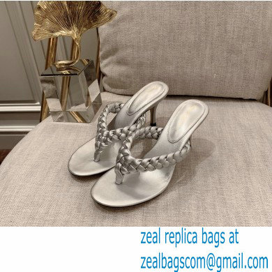 Gianvito Rossi Heel 7.5cm Woven Tropea Thong Sandals Mules Silver - Click Image to Close