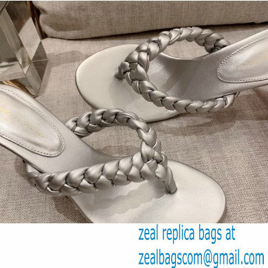 Gianvito Rossi Heel 7.5cm Woven Tropea Thong Sandals Mules Silver - Click Image to Close