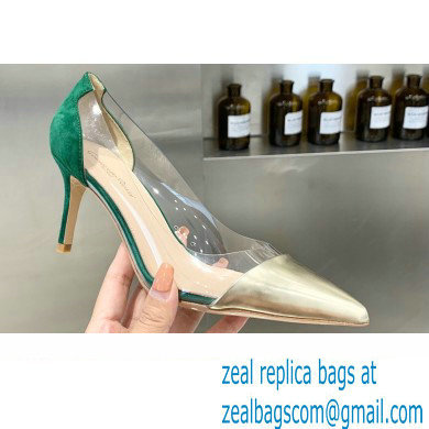 Gianvito Rossi Heel 7cm Plexi Pumps Gold/Suede Green - Click Image to Close