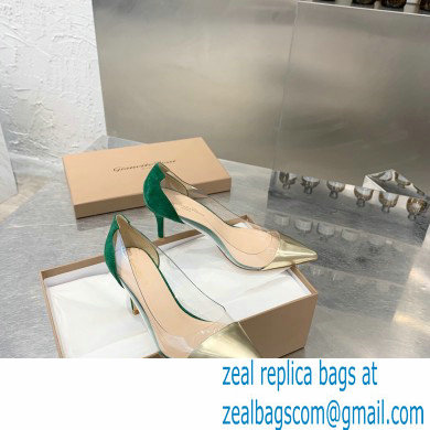 Gianvito Rossi Heel 7cm Plexi Pumps Gold/Suede Green - Click Image to Close