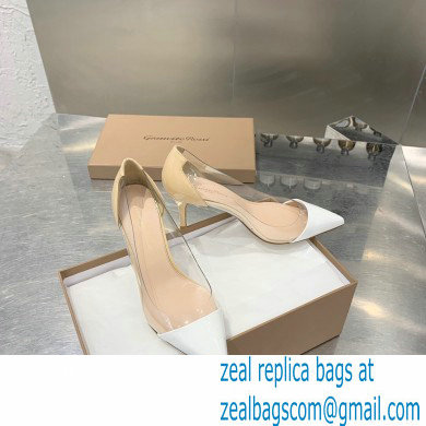 Gianvito Rossi Heel 7cm Plexi Pumps Patent White/Beige - Click Image to Close