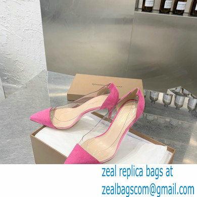 Gianvito Rossi Heel 7cm Plexi Pumps Suede Fuchsia - Click Image to Close