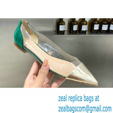 Gianvito Rossi Plexi Ballet Flats Gold/Suede Green