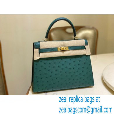 HERMES OSTRICH LEATHER KELLY 25 BAG Malachite