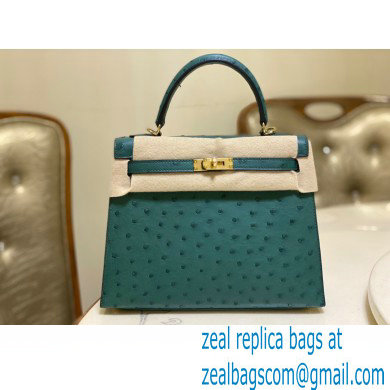 HERMES OSTRICH LEATHER KELLY 25 BAG Malachite