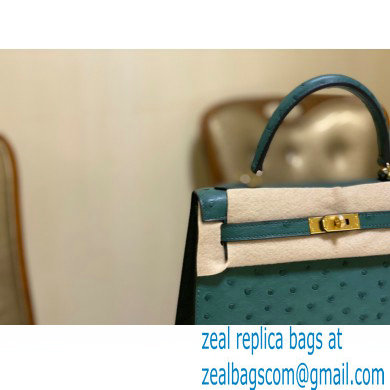 HERMES OSTRICH LEATHER KELLY 25 BAG Malachite