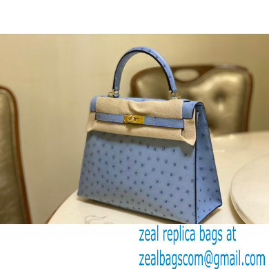 HERMES OSTRICH LEATHER KELLY 25 BAG celeste