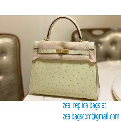 HERMES OSTRICH LEATHER KELLY 25 BAG creamy - Click Image to Close