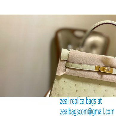 HERMES OSTRICH LEATHER KELLY 25 BAG creamy