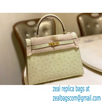 HERMES OSTRICH LEATHER KELLY 25 BAG creamy