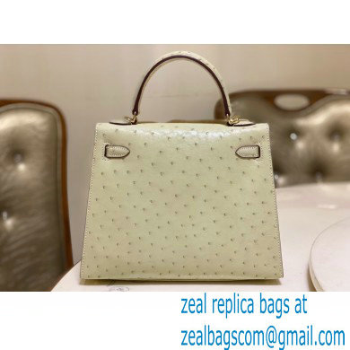 HERMES OSTRICH LEATHER KELLY 25 BAG creamy