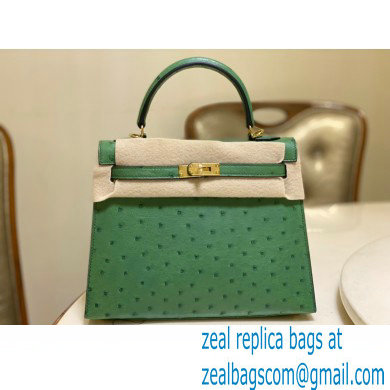 HERMES OSTRICH LEATHER KELLY 25 BAG green - Click Image to Close