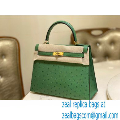 HERMES OSTRICH LEATHER KELLY 25 BAG green - Click Image to Close