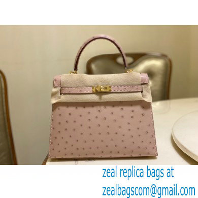 HERMES OSTRICH LEATHER KELLY 25 BAG light pink