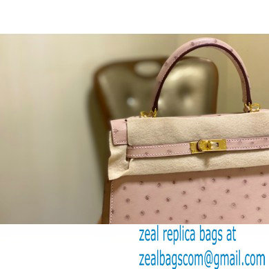 HERMES OSTRICH LEATHER KELLY 25 BAG light pink