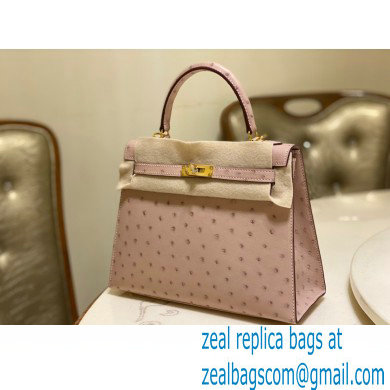 HERMES OSTRICH LEATHER KELLY 25 BAG light pink