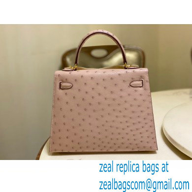 HERMES OSTRICH LEATHER KELLY 25 BAG light pink