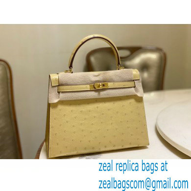 HERMES OSTRICH LEATHER KELLY 25 BAG light yellow - Click Image to Close