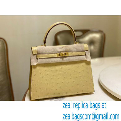 HERMES OSTRICH LEATHER KELLY 25 BAG light yellow