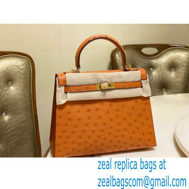 HERMES OSTRICH LEATHER KELLY 25 BAG orange