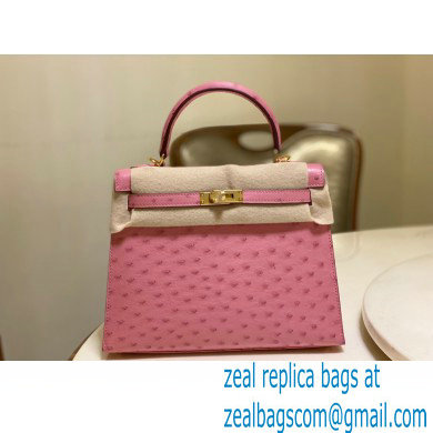 HERMES OSTRICH LEATHER KELLY 25 BAG pink