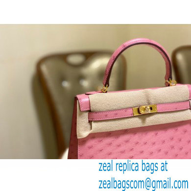 HERMES OSTRICH LEATHER KELLY 25 BAG pink - Click Image to Close