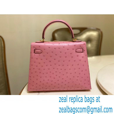 HERMES OSTRICH LEATHER KELLY 25 BAG pink