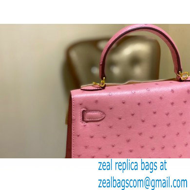 HERMES OSTRICH LEATHER KELLY 25 BAG pink - Click Image to Close