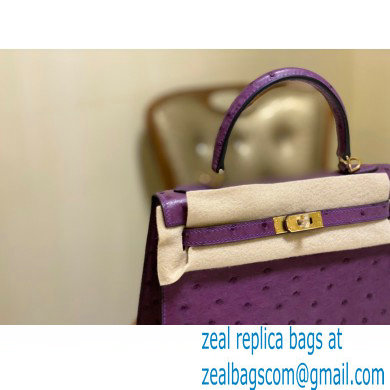 HERMES OSTRICH LEATHER KELLY 25 BAG purple