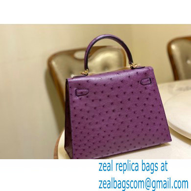 HERMES OSTRICH LEATHER KELLY 25 BAG purple
