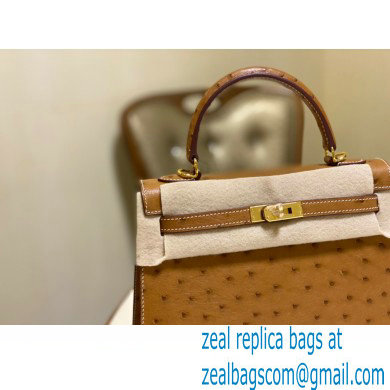 HERMES OSTRICH LEATHER KELLY 25 BAG tan