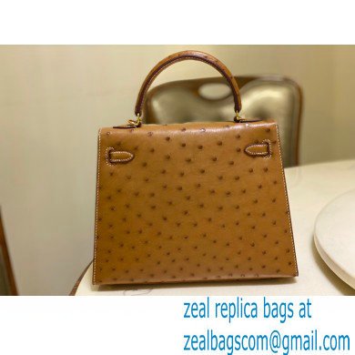 HERMES OSTRICH LEATHER KELLY 25 BAG tan