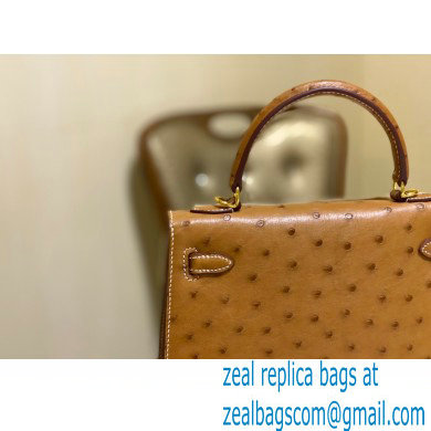 HERMES OSTRICH LEATHER KELLY 25 BAG tan - Click Image to Close