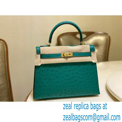 HERMES OSTRICH LEATHER KELLY 25 BAG turquoise - Click Image to Close